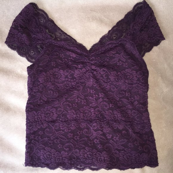 ❄️ Garage Lace Off the Shoulder T-Shirt Plum - Picture 1 of 8